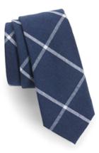 Men's Nordstrom Men's Shop Halsey Windowpane Cotton Skinny Tie, Size - Blue