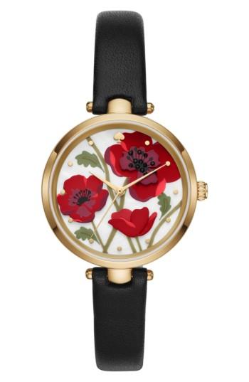 Women's Kate Spade New York Holland Poppy Leather Strap Watch, 34mm