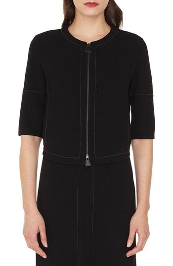 Women's Akris Ramona Topstitch Double Face Stretch Wool Jacket - Black