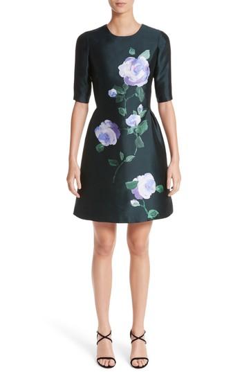 Women's Lela Rose Floral Print Wool & Silk Dress