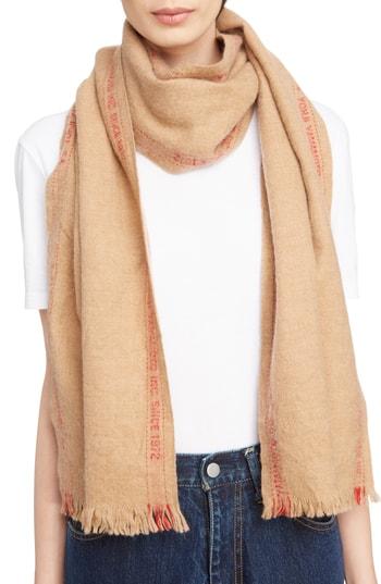 Women's Y's By Yohji Yamamoto Logo Tape Wool Scarf, Size - Beige