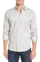 Men's Stone Rose Slim Fit Herringbone Print Sport Shirt (l) - Grey