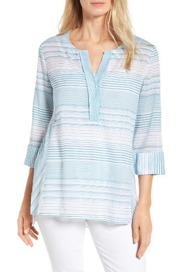 Women's Nydj 'regatta Stripe' Split Neck Tunic