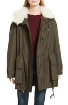 Women's Theory Sharya Technical Crisp Genuine Shearling Trim Parka, Size - Green