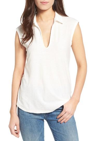 Women's James Perse Cap Sleeve Polo Top - White