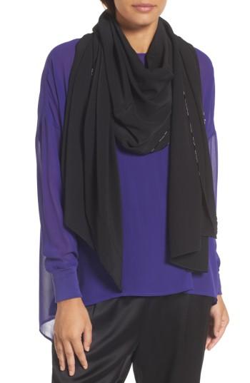 Women's Eileen Fisher Beaded Silk Scarf, Size - Black