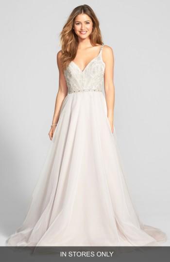 Women's Hayley Paige 'roxanne' Beaded Bodice Gown, Size - Ivory