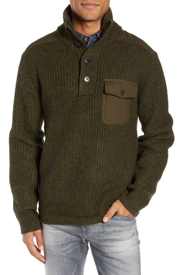 Men's Schott Nyc Wool Blend Military Sweater - Green