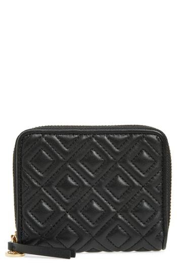Women's Tory Burch Fleming Medium Leather Zip Around Wallet - Black