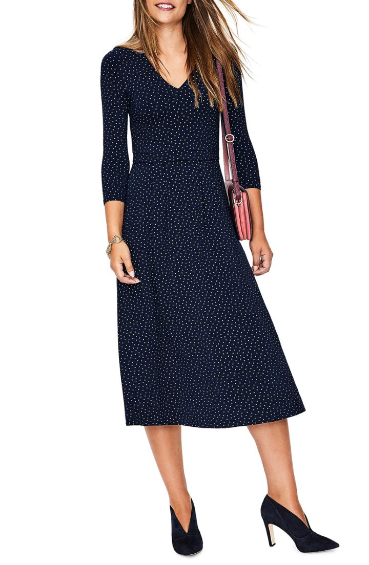 Women's Boden Coraline Metallic Dot Stretch Jersey Dress - Blue