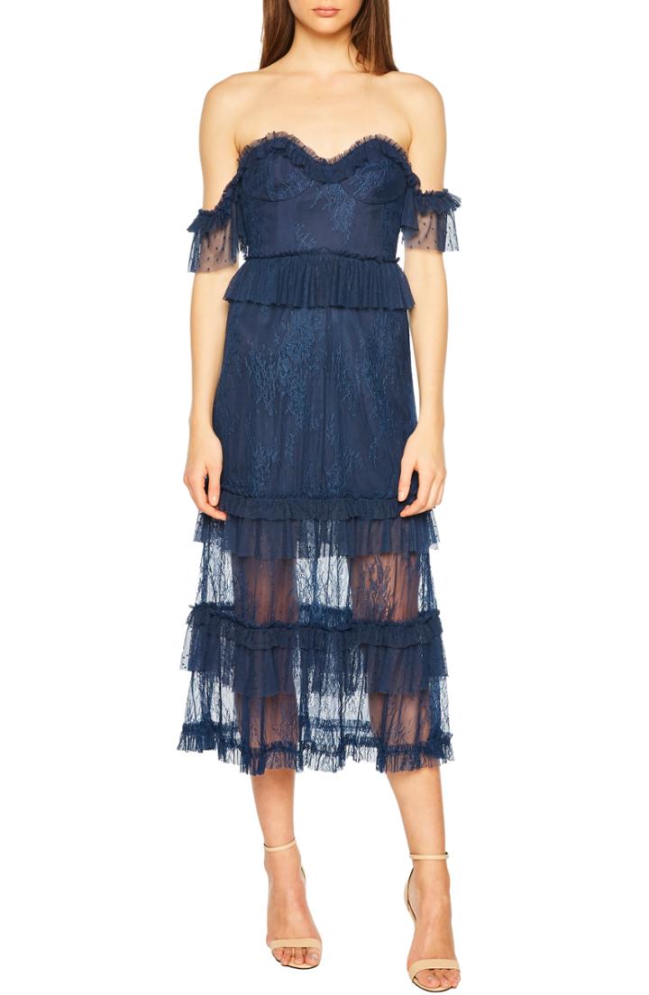 Women's Bardot Splice Lace Off The Shoulder Dress