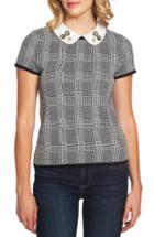 Women's Cece Embellished Collar Check Cotton Blend Sweater
