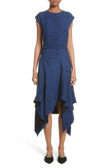 Women's Proenza Schouler Print Silk Georgette Midi Dress - Blue
