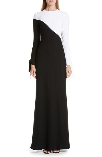 Women's Carolina Herrera Bicolor Tie Cuff Bias Cut Gown - Black