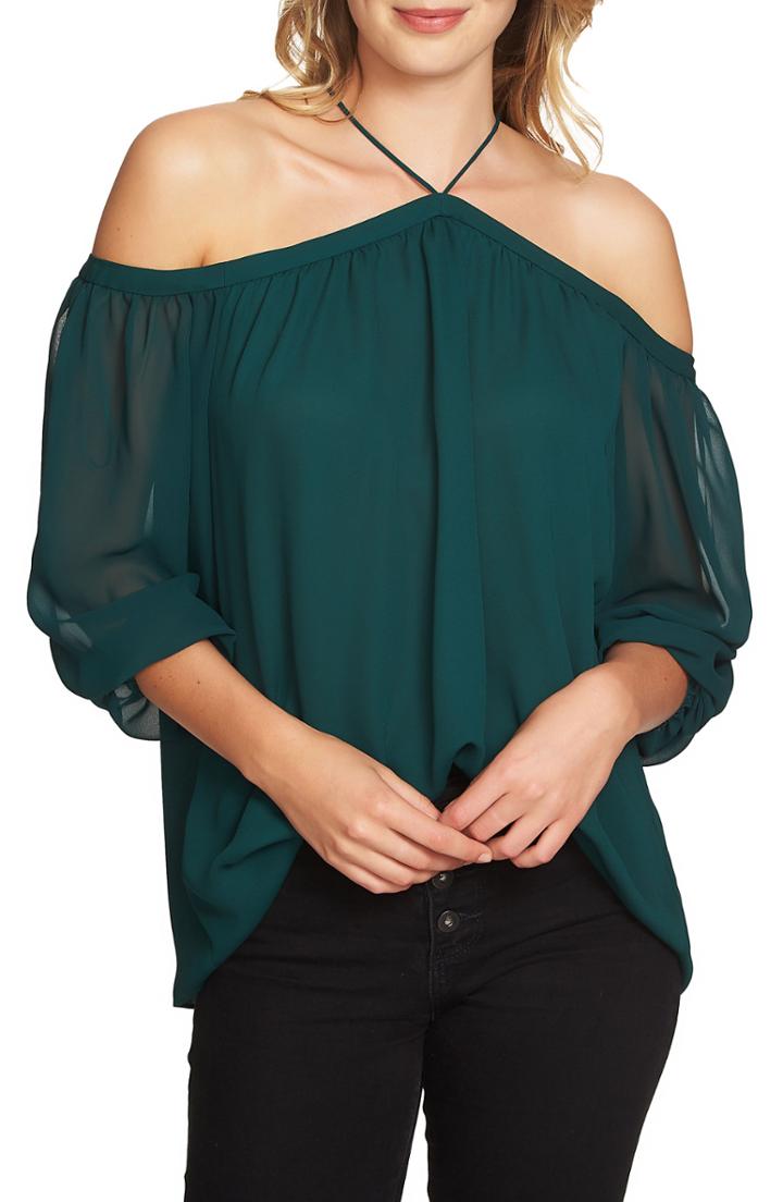 Women's 1.state Off The Shoulder Sheer Chiffon Blouse, Size - Orange