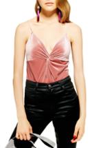 Women's Topshop Velvet Front Knot Bodysuit Us (fits Like 0) - Pink