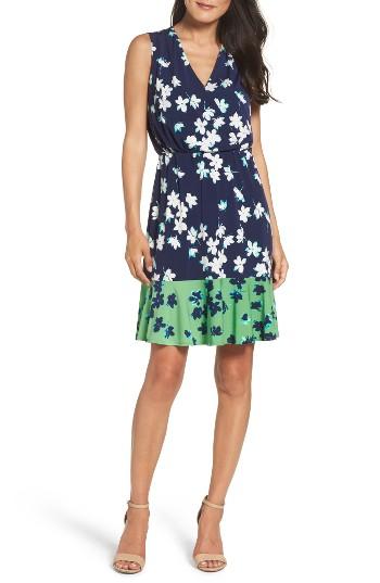 Women's Eliza J Print Surplice Dress - Blue
