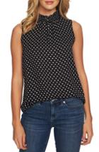Women's Cece Refined Pin Dot Smock Neck Sleeveless Blouse, Size - Black