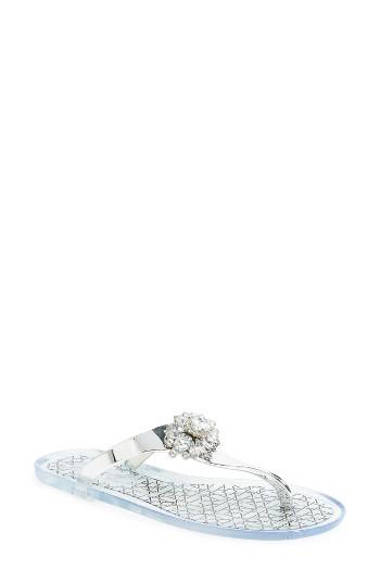 Women's Jewel Badgley Mischka Harrison Embellished Flip Flop M - Metallic