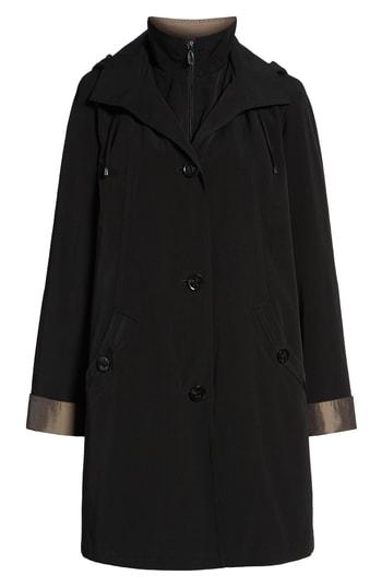 Women's Gallery Detachable Hood & Liner Raincoat - Black