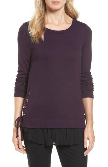 Women's Karen Kane Layer Look Lace-up Sweater - Purple