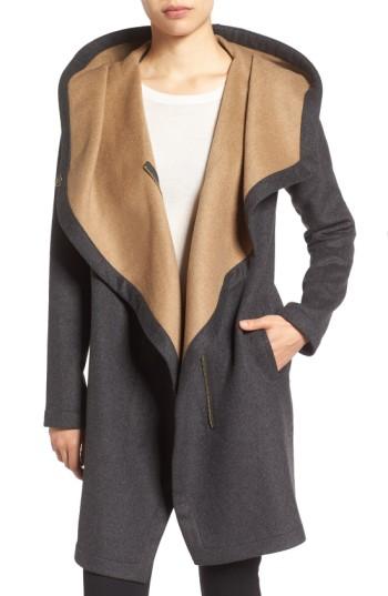 Women's Vince Camuto Double Face Hooded Drape Coat - Grey