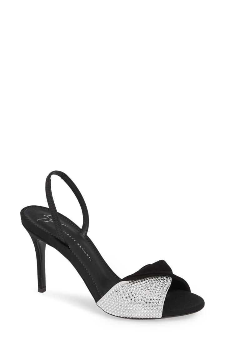 Women's Giuseppe Zanotti Swarovski Crystal Embellished Slingback Sandal M - Black