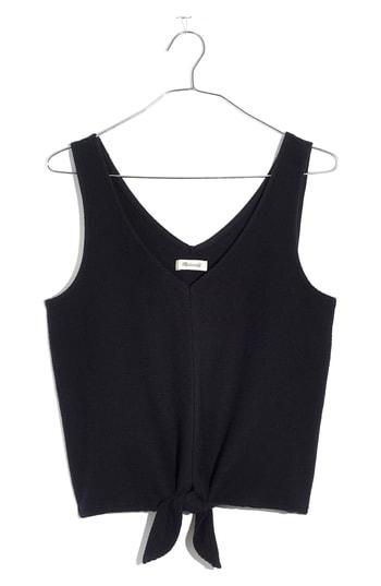 Women's Madewell Texture & Thread Tie Front Tank, Size - Black