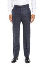 Men's Berle Manufacturing Flat Front Plaid Wool Trousers - Grey
