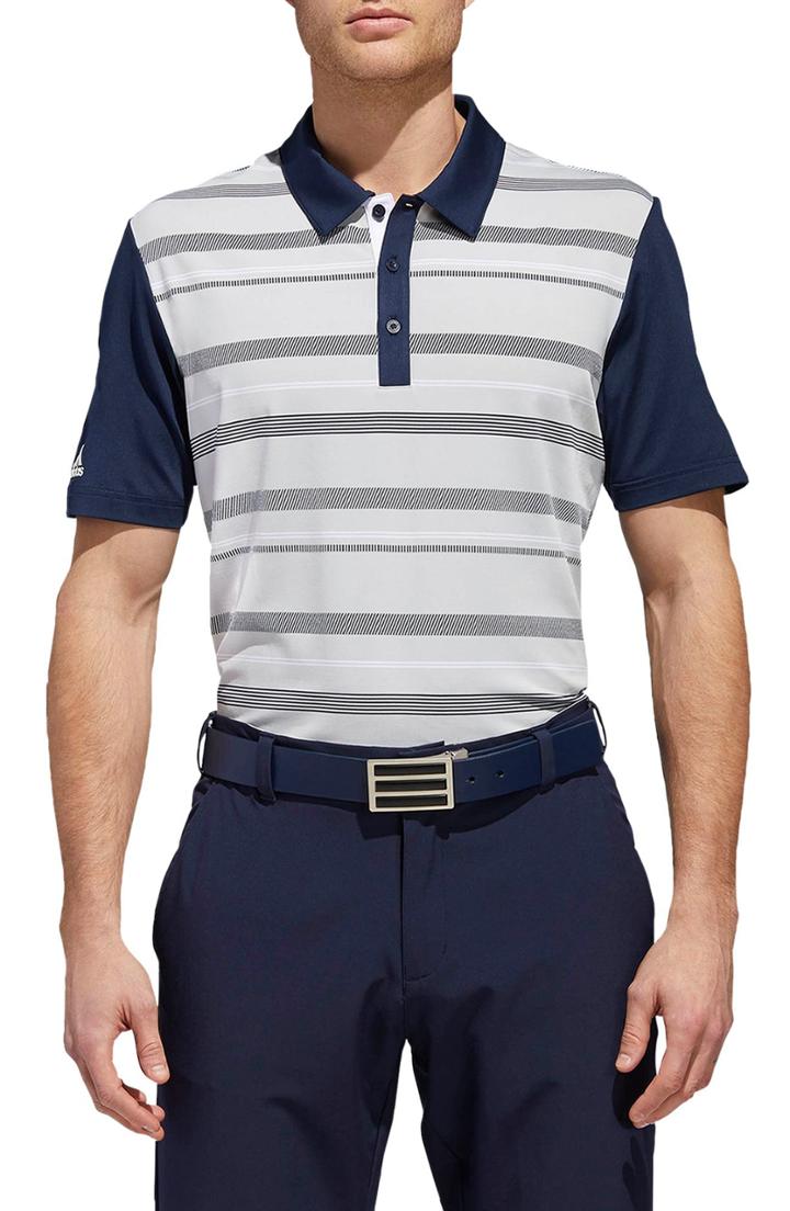 Men's Adidas Ultimate Stripe Fit Polo Shirt, Size Medium - Grey