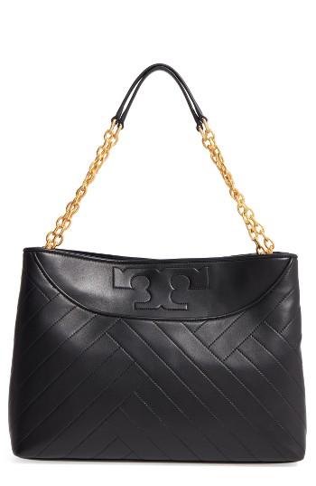 Tory Burch Quilted Slouchy Leather Tote - Black