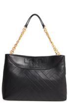 Tory Burch Quilted Slouchy Leather Tote - Black