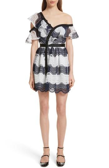 Women's Self-portrait Wave Lace Frill Minidress - Blue