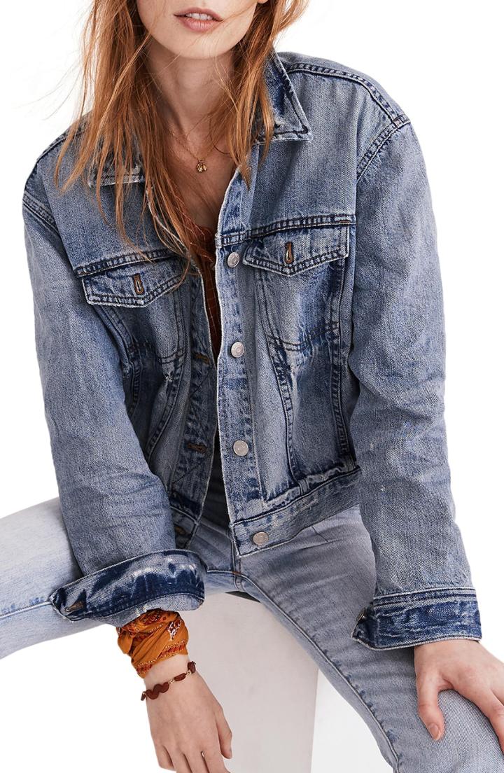 Women's Madewell Boxy Crop Jean Jacket - Blue