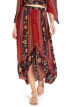 Women's Band Of Gypsies High/low Button Front Skirt - Red