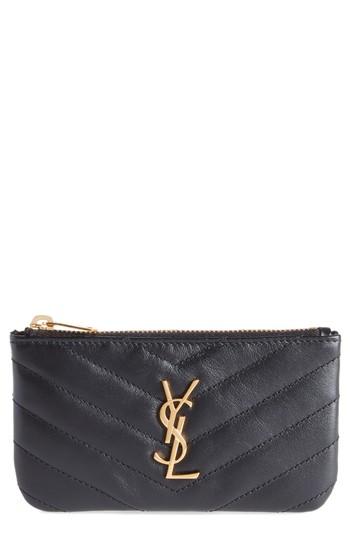 Women's Saint Laurent Monogram Leather Key Pouch - Black