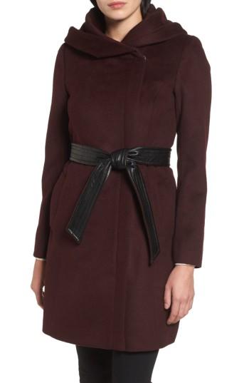 Women's Cole Haan Belted Asymmetrical Wool Coat - Red