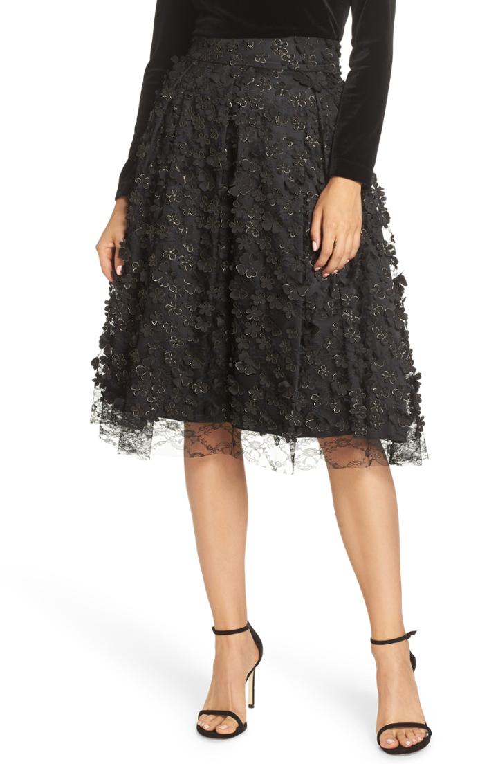 Women's Eliza J 3d Flower Skirt - Black