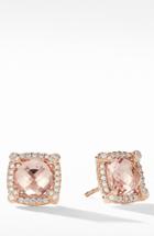 Women's David Yurman Chatelaine Pave Bezel Stud Earrings With Morganite And Diamonds In 18k Rose Gold