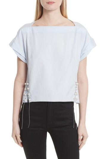 Women's 3.1 Phillip Lim Faux Pearl & Chain Lacing Cotton Top