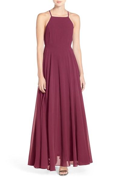 Women's Lulus Square Neck Halter Gown - Burgundy