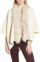 Women's Linda Richards Genuine Raccoon Fur Trim Wrap, Size - White