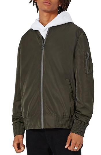 Men's Topman Elton Bomber Jacket - Green