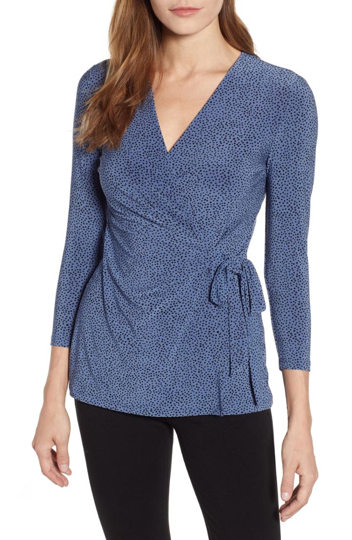 Women's Anne Klein Print Wrap Top, Size - Blue