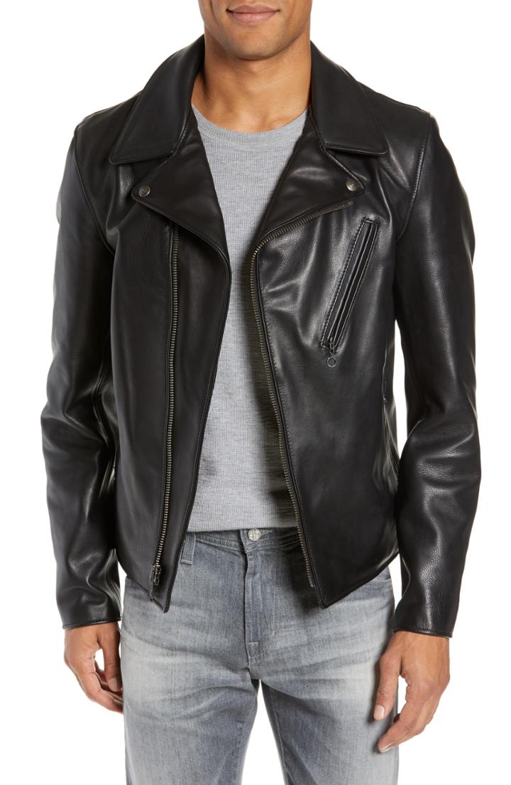 Men's Schott Nyc Waxy Cowhide Leather Moto Jacket, Size - Black