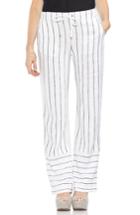 Women's Vince Camuto Pinstripe Linen Blend Drawstring Pants, Size - White