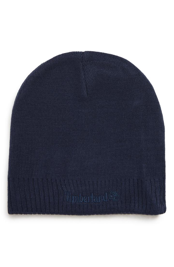 Men's Timberland Embroidered Logo Knit Beanie - Blue