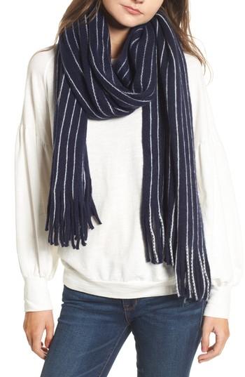 Women's La Double 7 Fringed Stripe Scarf, Size - Blue