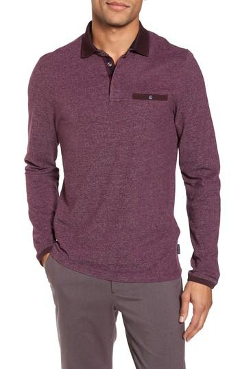 Men's Ted Baker London Chella Trim Fit Long Sleeve Polo (m) - Purple
