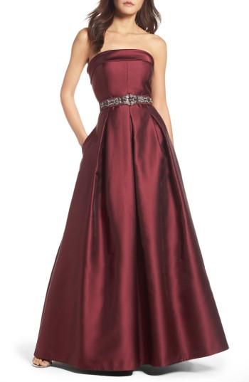 Women's Eliza J Embellished Belt Strapless Gown - Red
